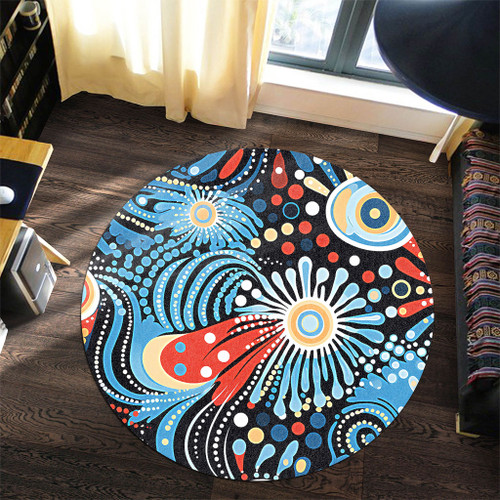 Australia Aboriginal Round Rug - Traditional Australian Aboriginal Native Design (Black) Ver 3 Round Rug