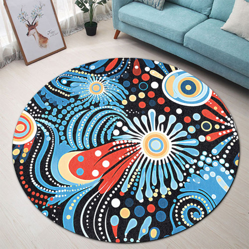 Australia Aboriginal Round Rug - Traditional Australian Aboriginal Native Design (Black) Ver 3 Round Rug