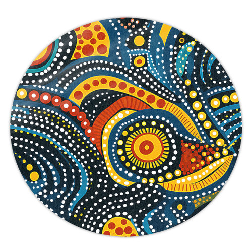 Australia Aboriginal Round Rug - Traditional Australian Aboriginal Native Design (Black) Ver 6 Round Rug