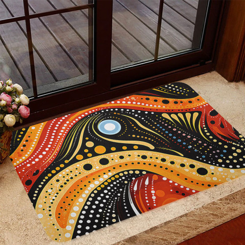 Australia Aboriginal Doormat - Traditional Australian Aboriginal Native Design (Black) Ver 1 Doormat