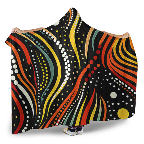 Australia Aboriginal Hooded Blanket - Traditional Australian Aboriginal Native Design (Black) Hooded Blanket