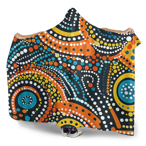 Australia Aboriginal Hooded Blanket - Traditional Australian Aboriginal Native Design (Black) Ver 5 Hooded Blanket