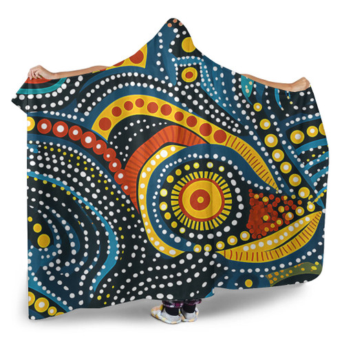 Australia Aboriginal Hooded Blanket - Traditional Australian Aboriginal Native Design (Black) Ver 6 Hooded Blanket