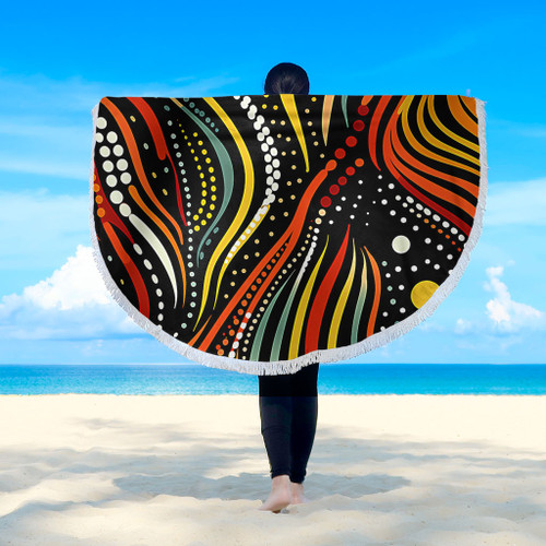 Australia Aboriginal Beach Blanket - Traditional Australian Aboriginal Native Design (Black) Beach Blanket Australia Aboriginal Beach Blanket - Traditional Australian Aboriginal Native Design (Black) Beach Blanket