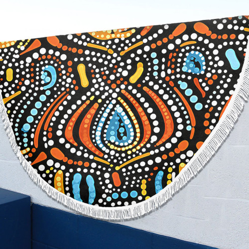 Australia Aboriginal Beach Blanket - Traditional Australian Aboriginal Native Design (Black) Ver 2 Beach Blanket