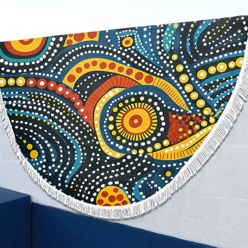 Australia Aboriginal Beach Blanket - Traditional Australian Aboriginal Native Design (Black) Ver 6 Beach Blanket Australia Aboriginal Beach Blanket - Traditional Australian Aboriginal Native Design (Black) Ver 6 Beach Blanket