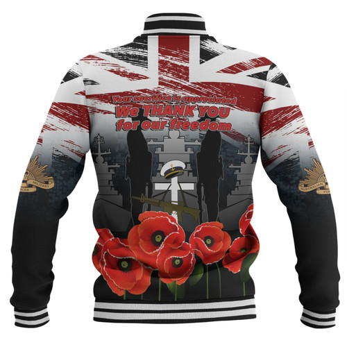 Australia Navy Force Anzac Day Custom Baseball Jacket - We Thank You For Our Freedom Baseball Jacket