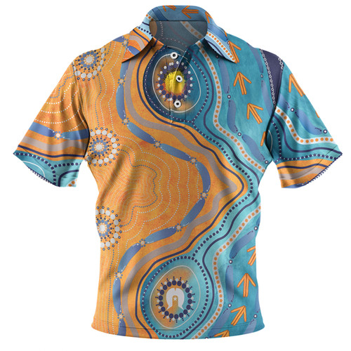 Australia Aboriginal Polo Shirt - Indigenous Beach Dot Painting Art Polo Shirt