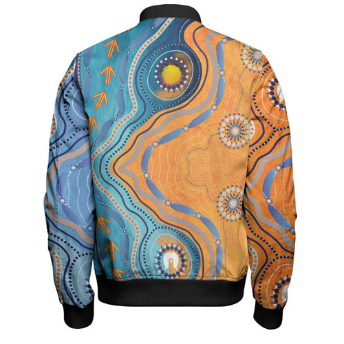 Australia Aboriginal Bomber Jacket - Indigenous Beach Dot Painting Art Bomber Jacket Australia Aboriginal Bomber Jacket - Indigenous Beach Dot Painting Art Bomber Jacket