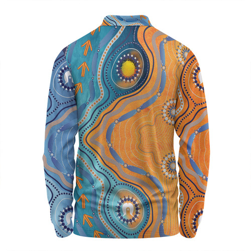 Australia Aboriginal Long Sleeve Polo Shirt - Indigenous Beach Dot Painting Art Long Sleeve Polo Shirt Australia Aboriginal Long Sleeve Polo Shirt - Indigenous Beach Dot Painting Art Long Sleeve Polo Shirt