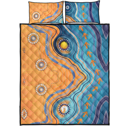 Australia Aboriginal Quilt Bed Set - Indigenous Beach Dot Painting Art Quilt Bed Set Australia Aboriginal Quilt Bed Set - Indigenous Beach Dot Painting Art Quilt Bed Set