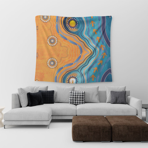 Australia Aboriginal Tapestry - Indigenous Beach Dot Painting Art Tapestry Australia Aboriginal Tapestry - Indigenous Beach Dot Painting Art Tapestry