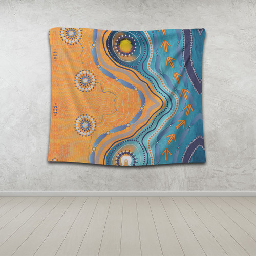 Australia Aboriginal Tapestry - Indigenous Beach Dot Painting Art Tapestry Australia Aboriginal Tapestry - Indigenous Beach Dot Painting Art Tapestry