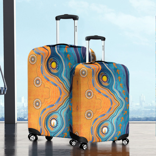 Australia Aboriginal Luggage Cover - Indigenous Beach Dot Painting Art Luggage Cover Australia Aboriginal Luggage Cover - Indigenous Beach Dot Painting Art Luggage Cover