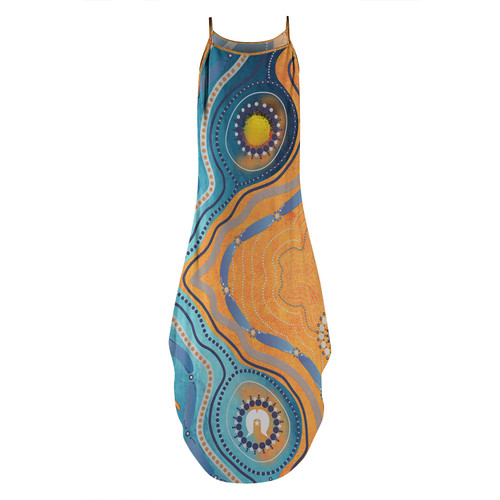 Australia Aboriginal Sleeveless Party Dress - Indigenous Beach Dot Painting Art Dress Australia Aboriginal Sleeveless Party Dress - Indigenous Beach Dot Painting Art Dress