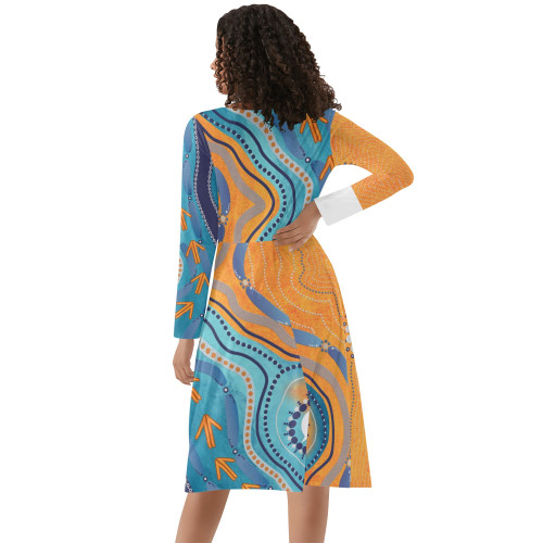 Australia Aboriginal Long Sleeve Summer Dress - Indigenous Beach Dot Painting Art Dress Australia Aboriginal Long Sleeve Summer Dress - Indigenous Beach Dot Painting Art Dress