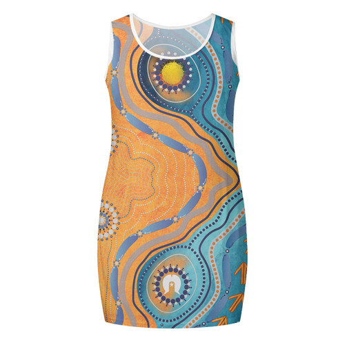 Australia Aboriginal Sleeveless Mini Dress - Indigenous Beach Dot Painting Art Dress Australia Aboriginal Sleeveless Mini Dress - Indigenous Beach Dot Painting Art Dress