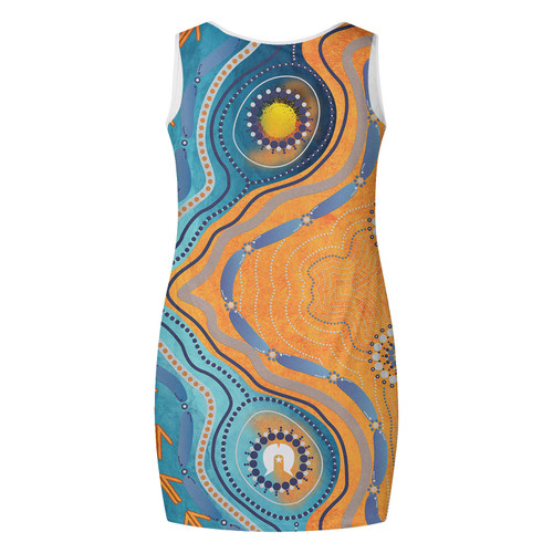 Australia Aboriginal Sleeveless Mini Dress - Indigenous Beach Dot Painting Art Dress Australia Aboriginal Sleeveless Mini Dress - Indigenous Beach Dot Painting Art Dress