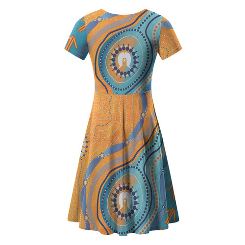 Australia Aboriginal Short Sleeve Summer Dress - Indigenous Beach Dot Painting Art Dress Australia Aboriginal Short Sleeve Summer Dress - Indigenous Beach Dot Painting Art Dress