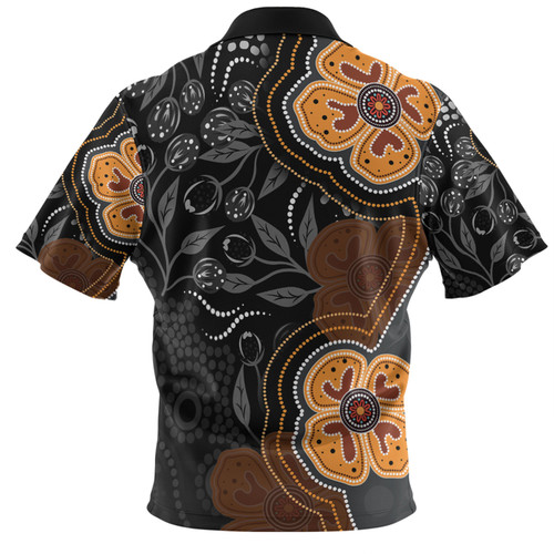 Australia Aboriginal Polo Shirt - Aboriginal Dot Art With Bush Flowers Polo Shirt