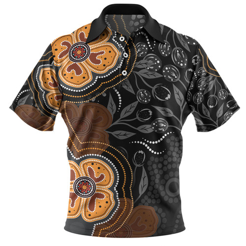 Australia Aboriginal Polo Shirt - Aboriginal Dot Art With Bush Flowers Polo Shirt