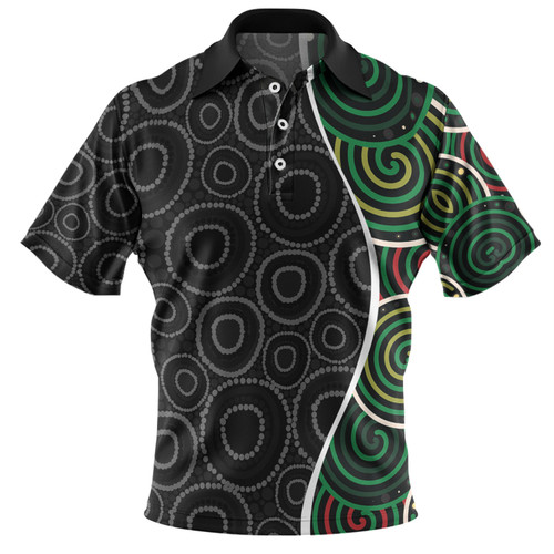 Australia Aboriginal Polo Shirt - Green Dot Art Circle Pattern From Aboriginal Art Polo Shirt