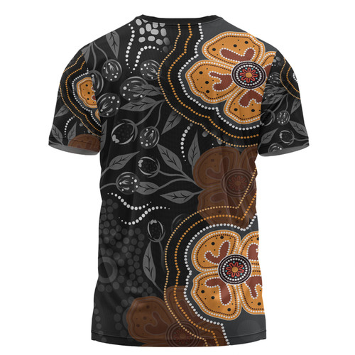 Australia Aboriginal T-shirt - Aboriginal Dot Art With Bush Flowers T-shirt Australia Aboriginal T-shirt - Aboriginal Dot Art With Bush Flowers T-shirt