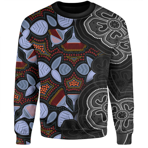 Australia Aboriginal Sweatshirt - Eucalyptus Seamless Pattern In Aboriginal Dot Art Sweatshirt