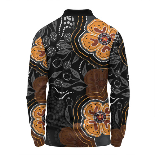 Australia Aboriginal Long Sleeve Polo Shirt - Aboriginal Dot Art With Bush Flowers Long Sleeve Polo Shirt Australia Aboriginal Long Sleeve Polo Shirt - Aboriginal Dot Art With Bush Flowers Long Sleeve Polo Shirt