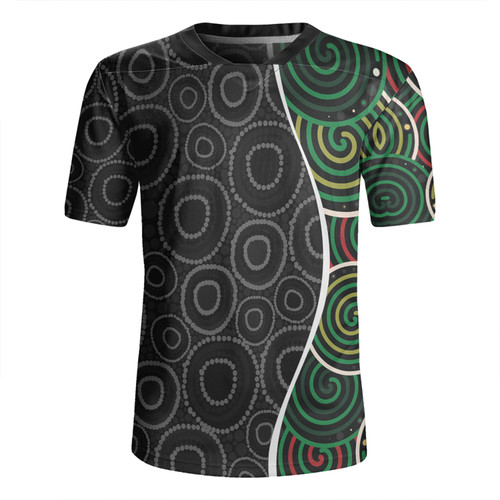 Australia Aboriginal Rugby Jersey - Green Dot Art Circle Pattern From Aboriginal Art Rugby Jersey