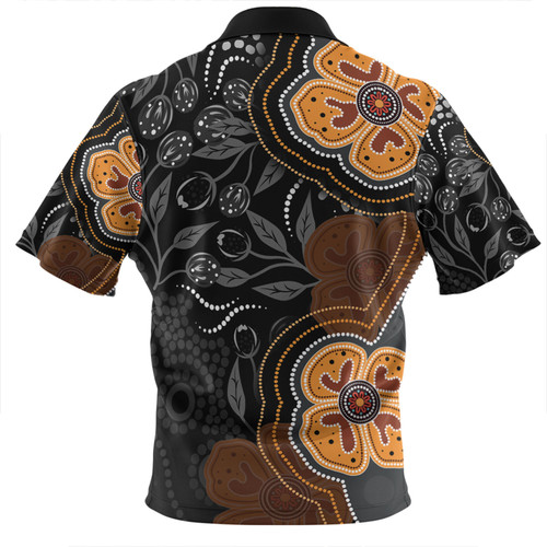 Australia Aboriginal Zip Polo Shirt - Aboriginal Dot Art With Bush Flowers Zip Polo Shirt Australia Aboriginal Zip Polo Shirt - Aboriginal Dot Art With Bush Flowers Zip Polo Shirt