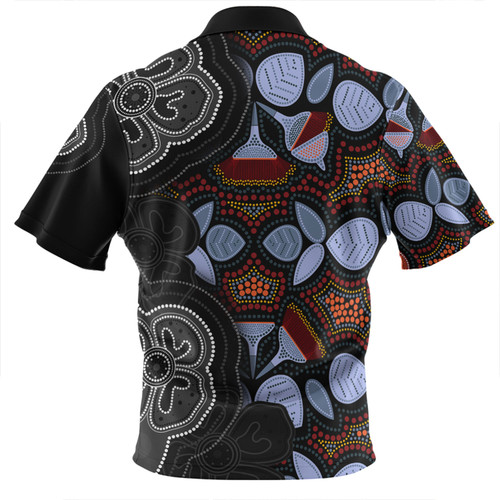 Australia Aboriginal Zip Polo Shirt - Eucalyptus Seamless Pattern In Aboriginal Dot Art Zip Polo Shirt Australia Aboriginal Zip Polo Shirt - Eucalyptus Seamless Pattern In Aboriginal Dot Art Zip Polo Shirt