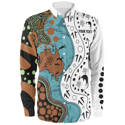 Australia Aboriginal Custom Long Sleeve Shirt - Aussie Indigenous Hunting Season With Kangaroo Dot Art Long Sleeve Shirt