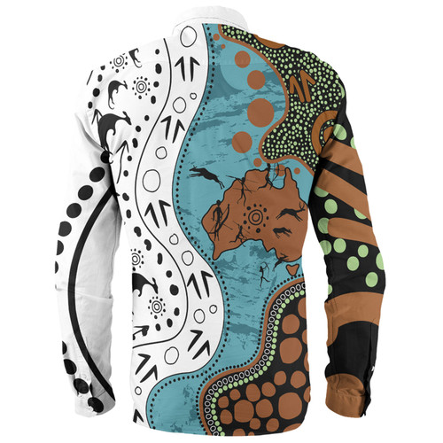 Australia Aboriginal Custom Long Sleeve Shirt - Aussie Indigenous Hunting Season With Kangaroo Dot Art Long Sleeve Shirt