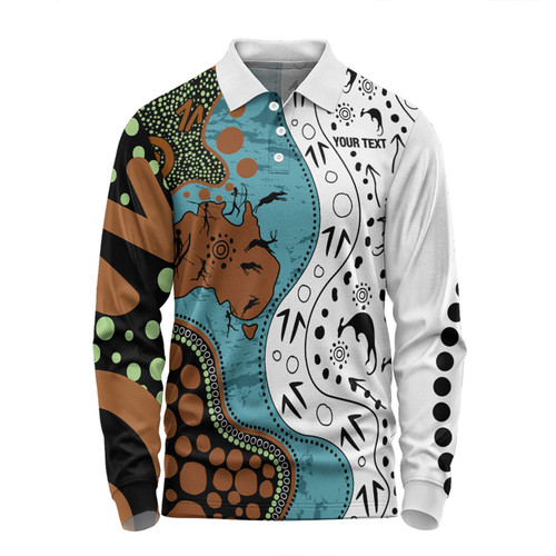 Australia Aboriginal Custom Long Sleeve Polo Shirt - Aussie Indigenous Hunting Season With Kangaroo Dot Art Long Sleeve Polo Shirt