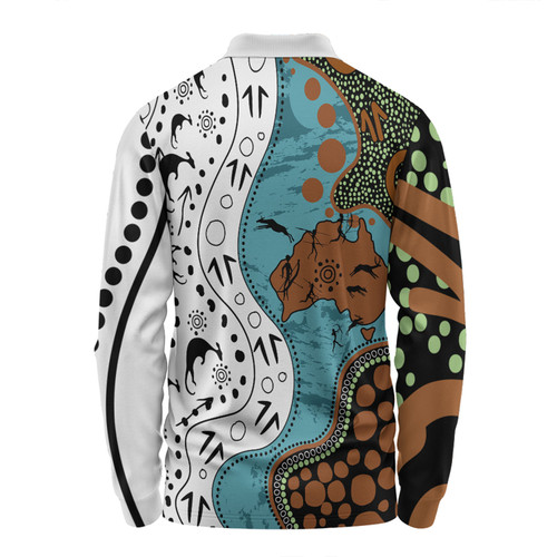 Australia Aboriginal Custom Long Sleeve Polo Shirt - Aussie Indigenous Hunting Season With Kangaroo Dot Art Long Sleeve Polo Shirt