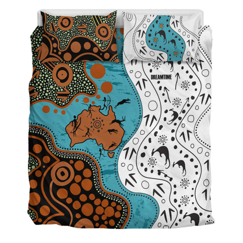 Australia Aboriginal Custom Bedding Set - Aussie Indigenous Hunting Season With Kangaroo Dot Art Bedding Set