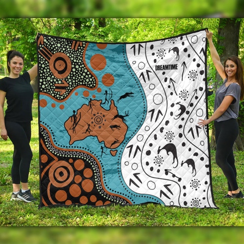 Australia Aboriginal Custom Quilt - Aussie Indigenous Hunting Season With Kangaroo Dot Art Quilt Australia Aboriginal Custom Quilt - Aussie Indigenous Hunting Season With Kangaroo Dot Art Quilt