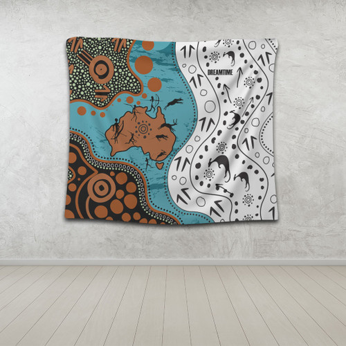 Australia Aboriginal Custom Tapestry - Aussie Indigenous Hunting Season With Kangaroo Dot Art Tapestry Australia Aboriginal Custom Tapestry - Aussie Indigenous Hunting Season With Kangaroo Dot Art Tapestry