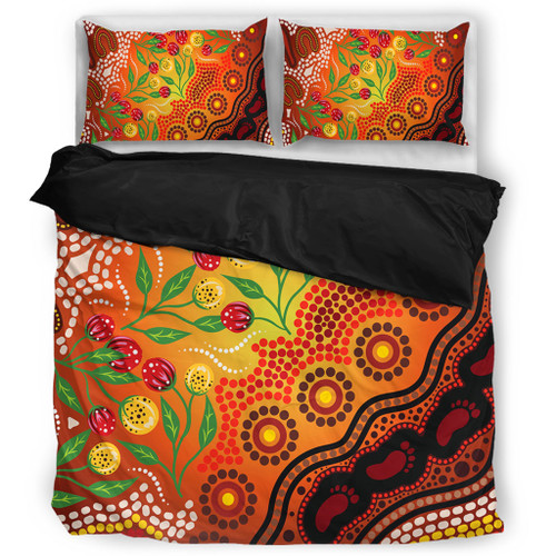 Australia Aboriginal Bedding Set - Aboriginal Dot Art With Bush Flowers Bedding Set Australia Aboriginal Bedding Set - Aboriginal Dot Art With Bush Flowers Bedding Set