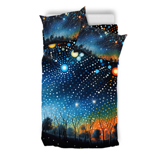 Australia Aboriginal Bedding Set - Aboriginal Dot Painting Dreamtime Story Of A Night Sky Bedding Set