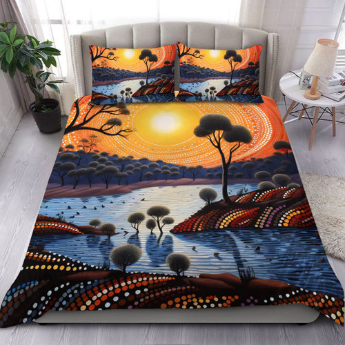 Australia Aboriginal Bedding Set - Aboriginal River In Circle and Dot Painting Bedding Set