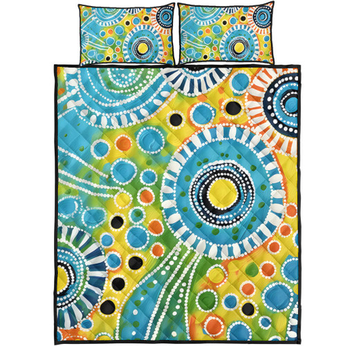 Australia Aboriginal Quilt Bed Set - Beautiful Abstract Pastel Quilt Bed Set Australia Aboriginal Quilt Bed Set - Beautiful Abstract Pastel Quilt Bed Set