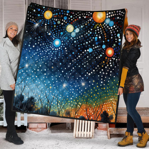 Australia Aboriginal Quilt - Aboriginal Dot Painting Dreamtime Story Of A Night Sky Quilt