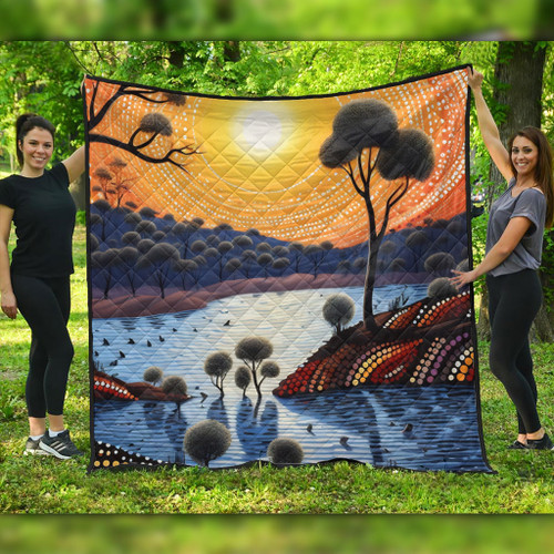 Australia Aboriginal Quilt - Aboriginal River In Circle and Dot Painting Quilt Australia Aboriginal Quilt - Aboriginal River In Circle and Dot Painting Quilt
