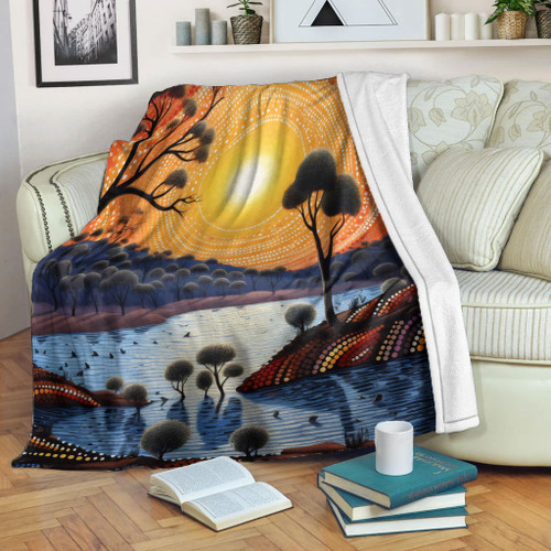 Australia Aboriginal Blanket - Aboriginal River In Circle and Dot Painting Blanket