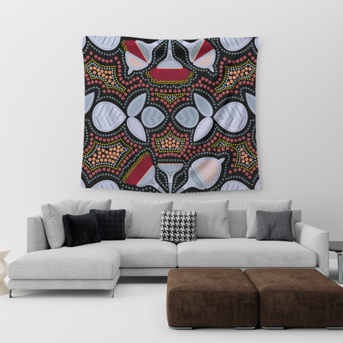 Australia Aboriginal Tapestry - Eucalyptus seamless pattern In Aboriginal Dot Art Tapestry Australia Aboriginal Tapestry - Eucalyptus seamless pattern In Aboriginal Dot Art Tapestry