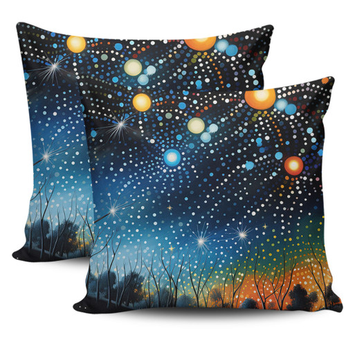 Australia Aboriginal Pillow Cases - Aboriginal Dot Painting Dreamtime Story Of A Night Sky Pillow Cases