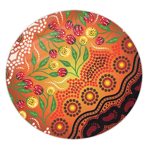 Australia Aboriginal Round Rug - Aboriginal Dot Art With Bush Flowers Round Rug