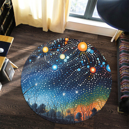 Australia Aboriginal Round Rug - Aboriginal Dot Painting Dreamtime Story Of A Night Sky Round Rug Australia Aboriginal Round Rug - Aboriginal Dot Painting Dreamtime Story Of A Night Sky Round Rug